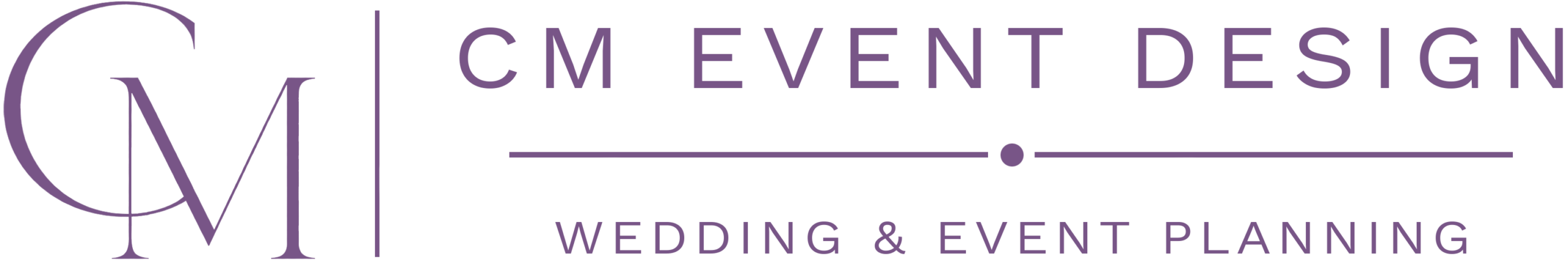CM Event Design logo: purple monogram with 'CM' and the text 'Wedding & Event Planning' beneath, separated by a line and dot.