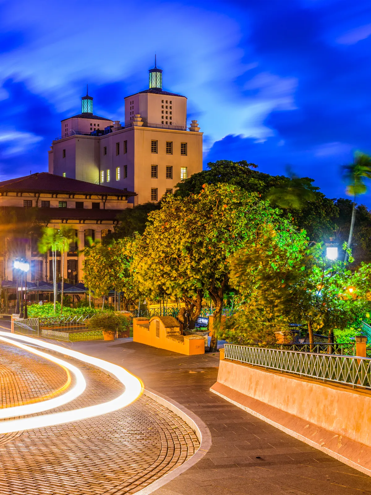 A colonial street at twilight in Old San Juan, Puerto Rico